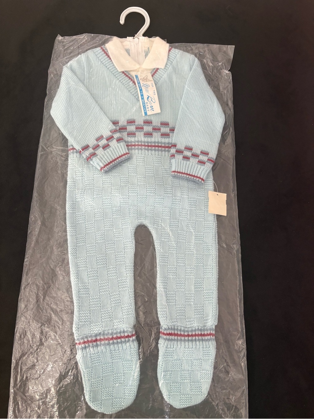 Baby Blue Knit One-Piece Romper with Collar